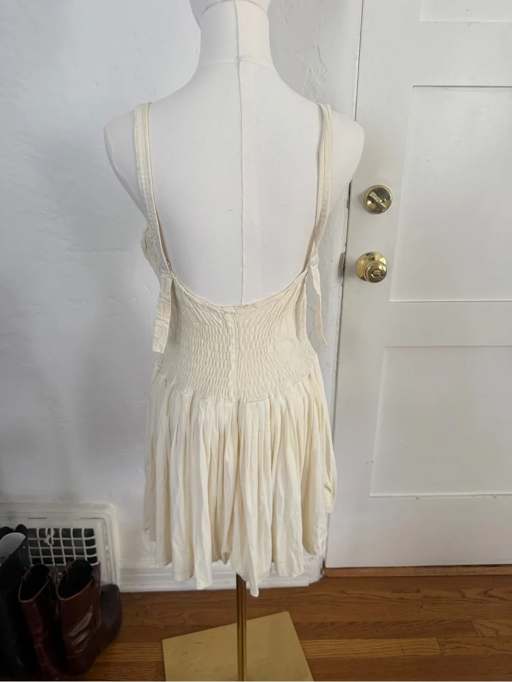 Strap Ruched Cream Swing Dress